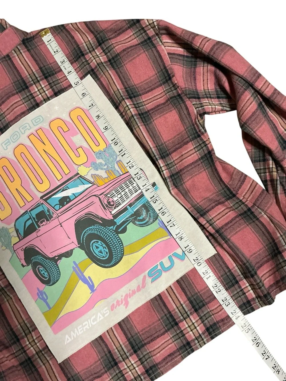 Ford Bronco Upcycled Flannel Tee Shirt Top Unique Boyfriend - Picture 9 of 11